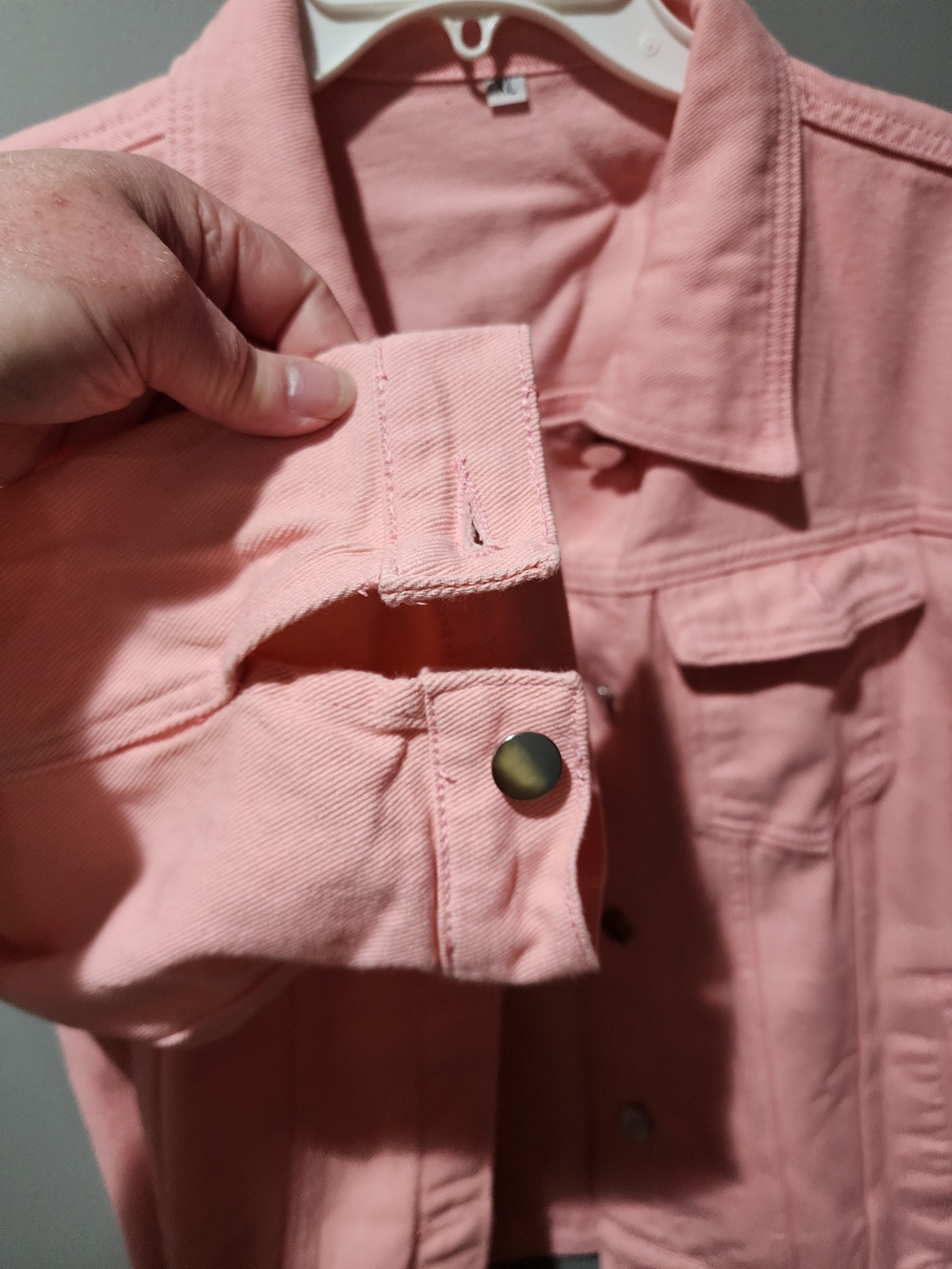 3/4 Sleeve Pink Denim Jacket Woth Pockets Button-Up - Picture 5 of 6